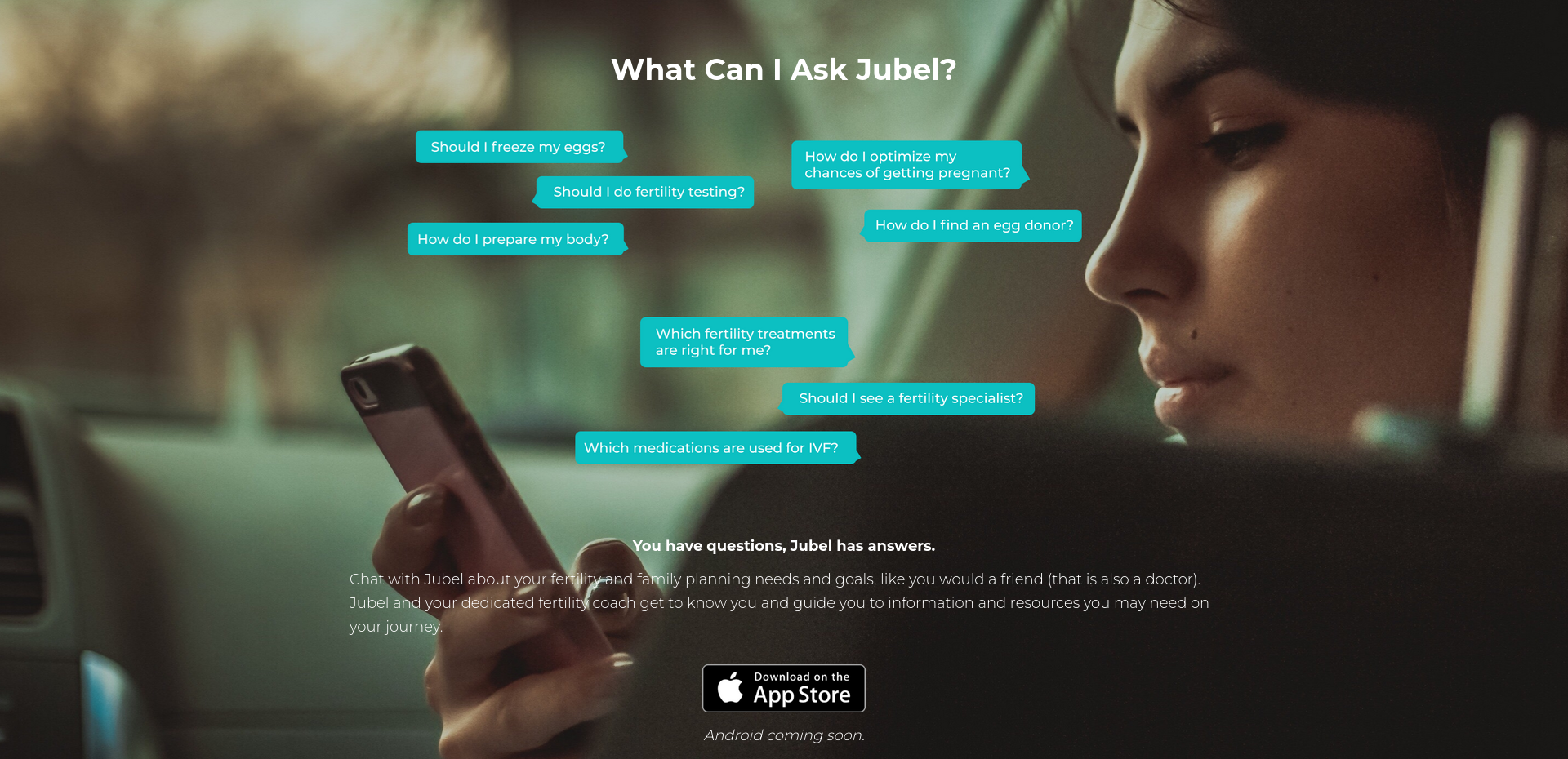 Jubel Health Website How-to describing the questions you can ask the conversational assistant