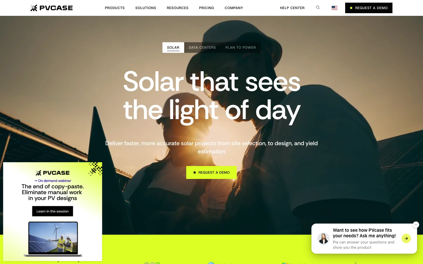 PVcase website landing page hero section