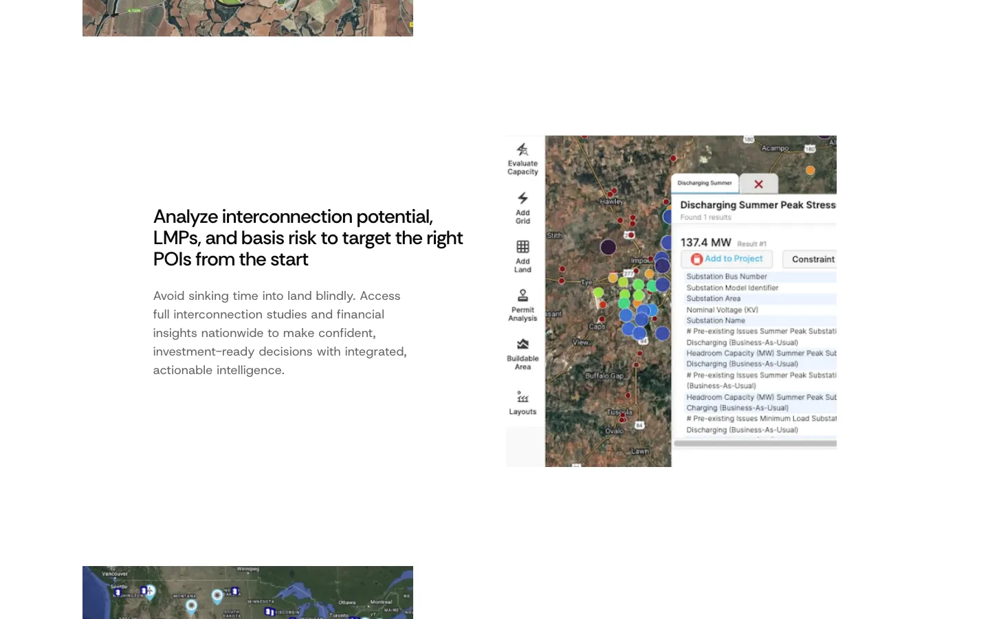 PVcase Prospect screenshot of a substation capacity panel showing headroom and discharging capacity data for a selected substation
